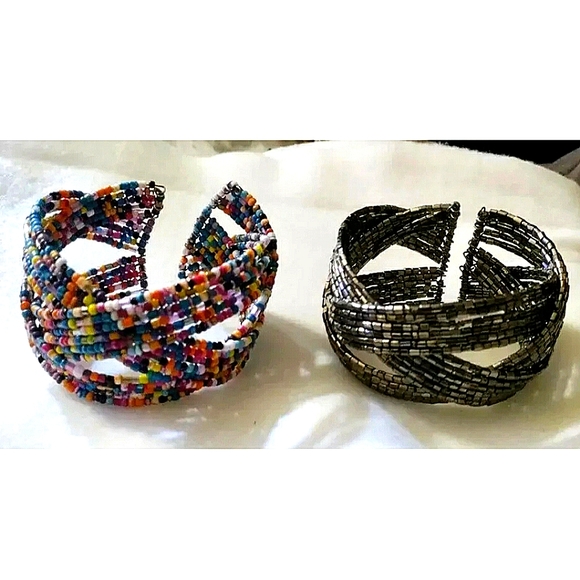 NEW Lot of 2 Women Fashion Bangle Bracelets. Knot Design. Seed Beads. - Picture 4 of 12